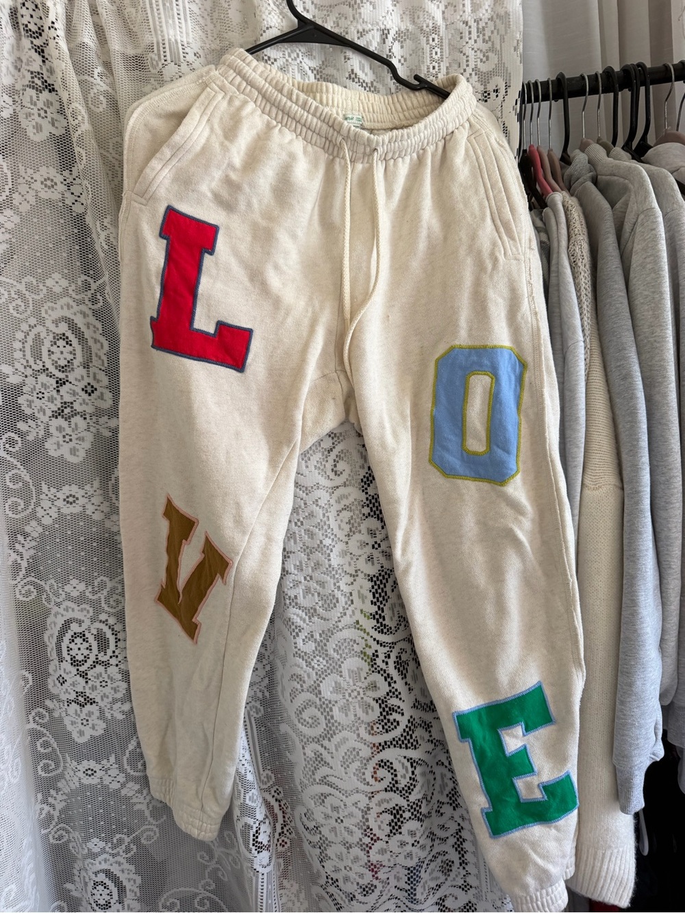 aerie Cream Sweatpants with Colorful LOVE Letter Patches
